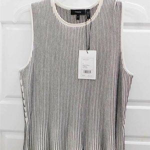 New Theory Canelis St $255rt Eggshell Black Striped Sleeveless‎ Knit Top sz M